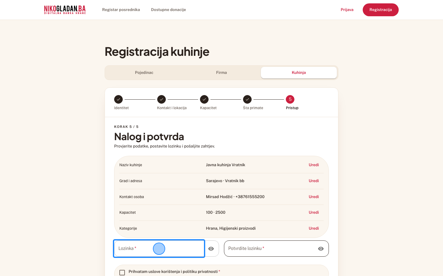 Korak 56: U polje „Lozinka" unesite NikoGladan.Ba_2026.