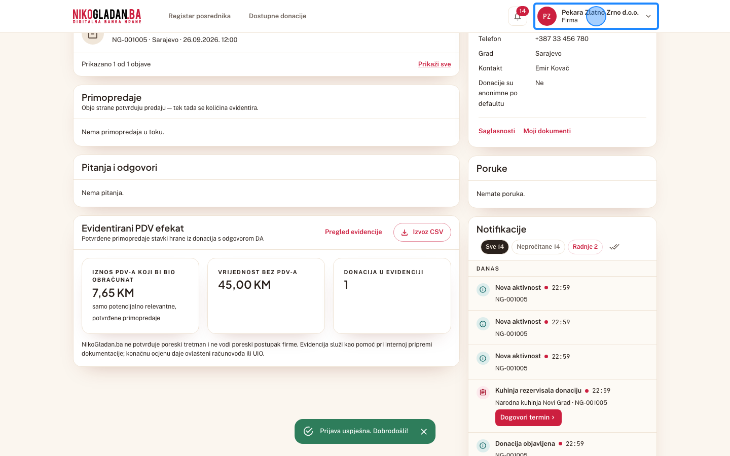 Korak 8: Kliknite ime firme gore desno da otvorite korisnički meni.
