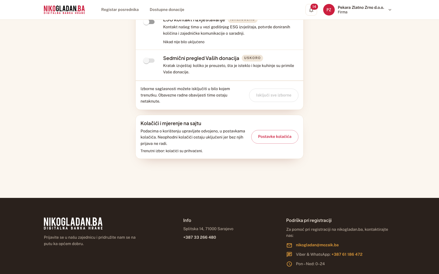 Korak 24: Kartica „Kolačići i mjerenje na sajtu" s dugmetom „Postavke kolačića" i trenutnim izborom.