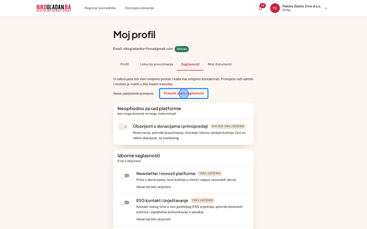 Korak 25: Kliknite „Preuzmi zapis saglasnosti".
