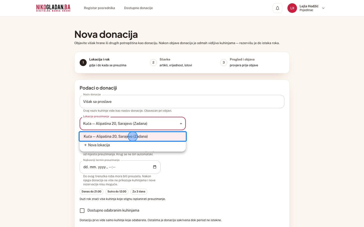 Korak 11: U listi kliknite „Kuća — Alipašina 20, Sarajevo".