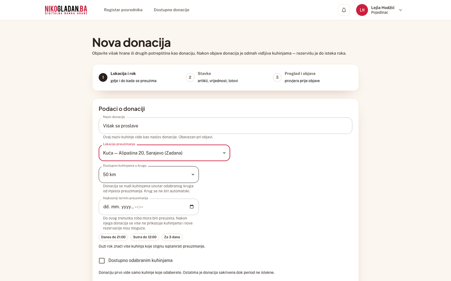 Korak 12: Polje „Dostupno kuhinjama u krugu" ostavite na „50 km".