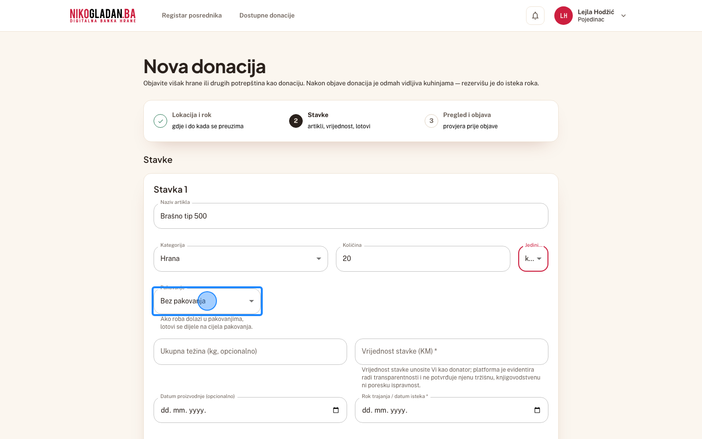 Korak 20: Otvorite „Pakovanje" i odaberite „Bez pakovanja".