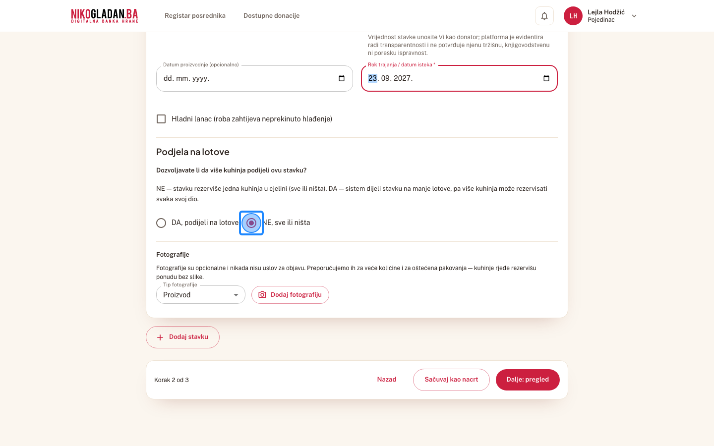 Korak 32: Pod „Podjela na lotove" odaberite „NE, sve ili ništa".
