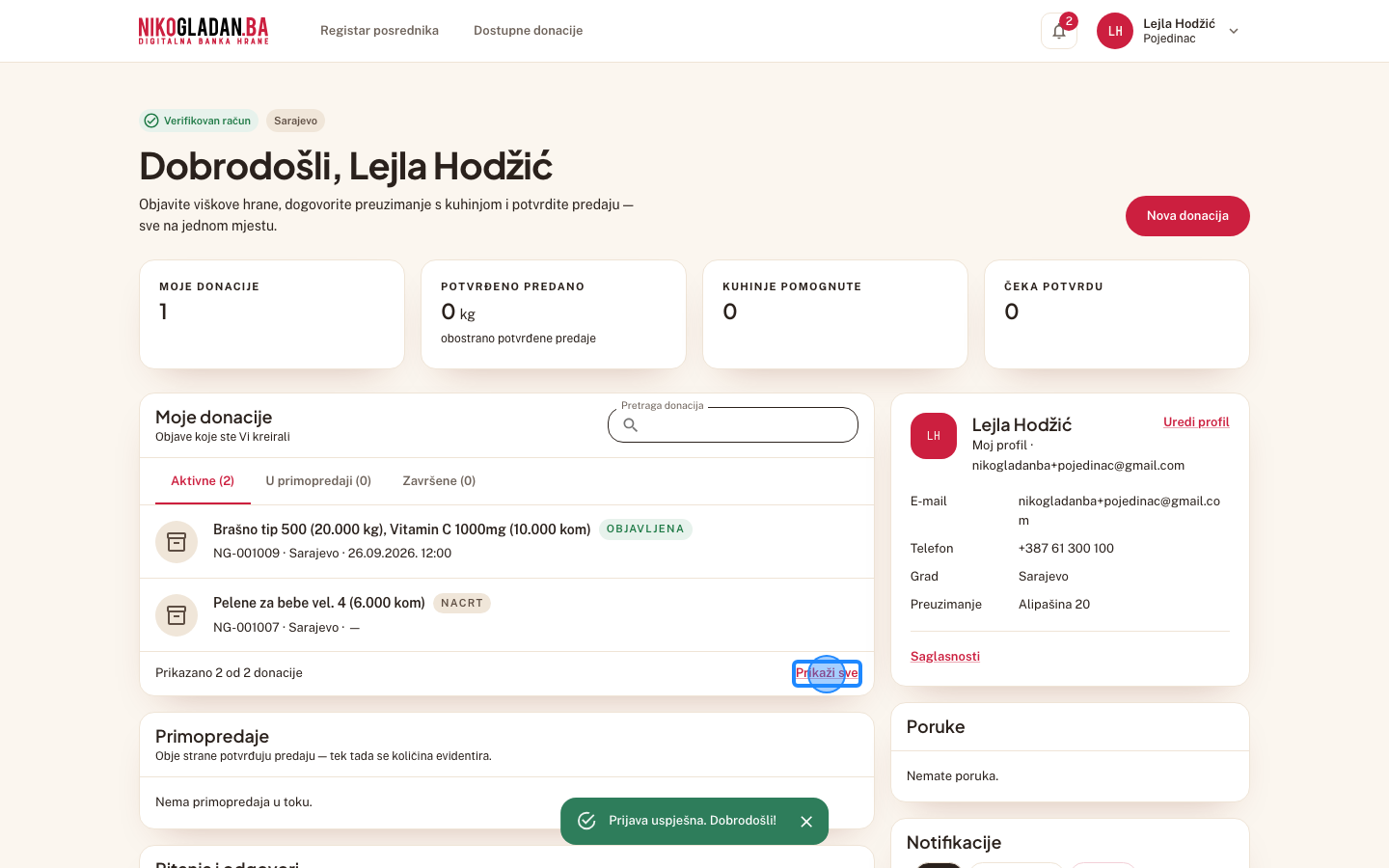Korak 72: Na kontrolnoj tabli, u kartici „Moje donacije", kliknite „Prikaži sve".