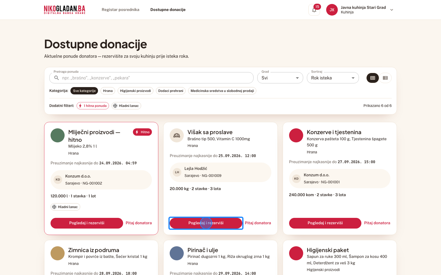 Korak 11: Na kartici NG-001009 „Višak sa proslave" kliknite „Pogledaj i rezerviši".