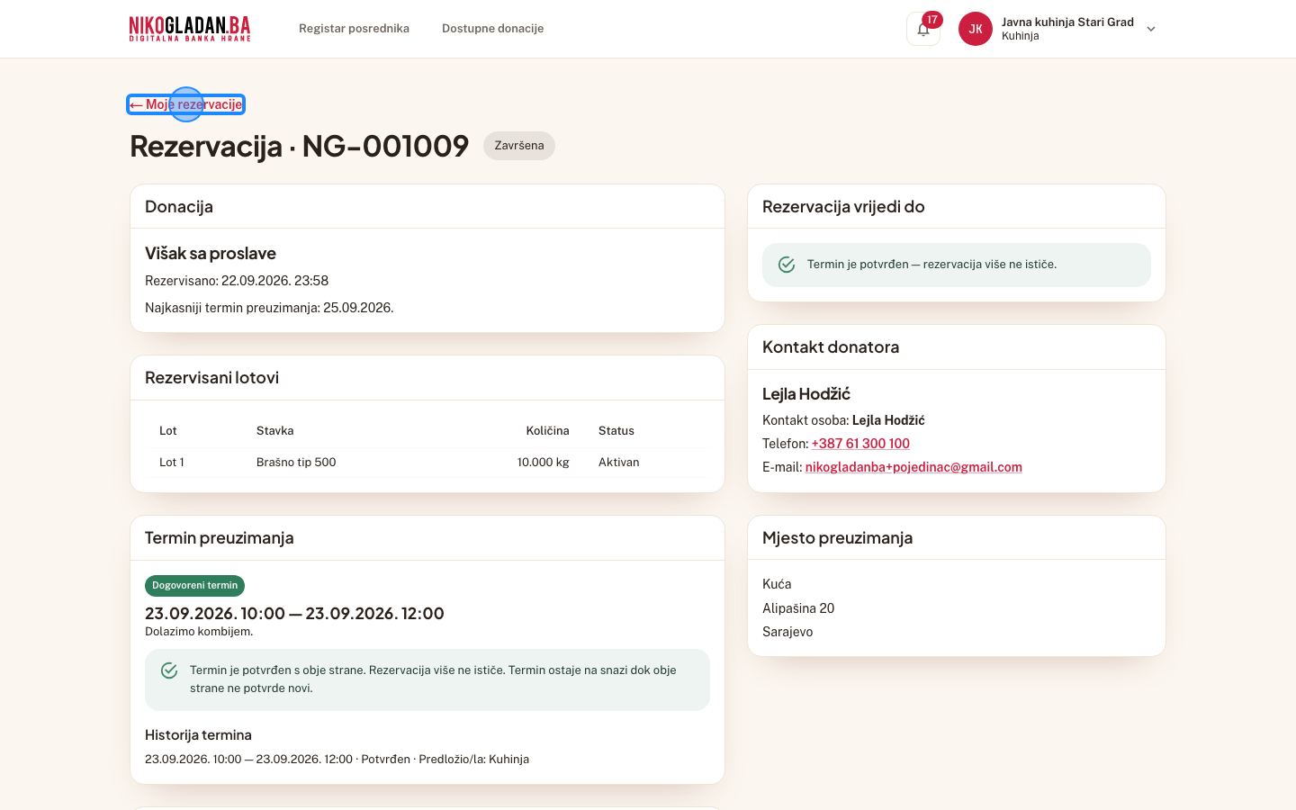 Korak 26: Kliknite „← Moje rezervacije" za povratak na kontrolnu tablu.