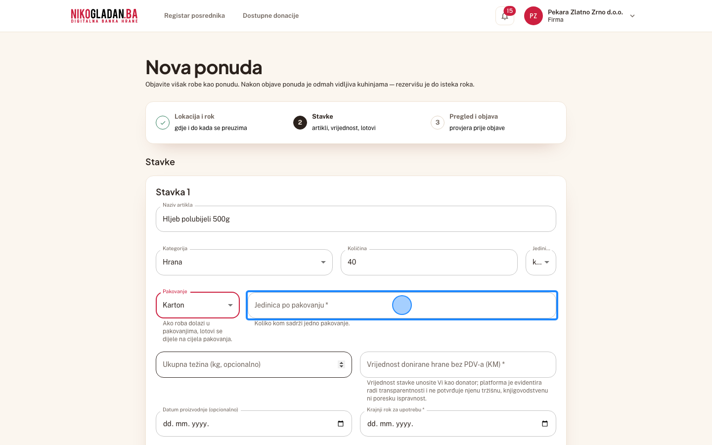 Korak 23: U polje „Jedinica po pakovanju" unesite 10.