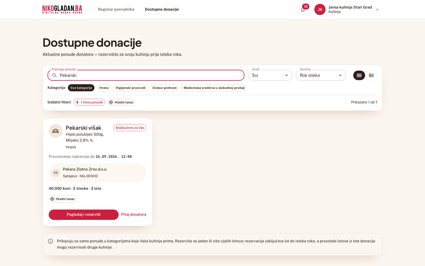 Korak 58: Kartica „Pekarski višak" ima oznake „Ekskluzivno za Vas" i „Hladni lanac".