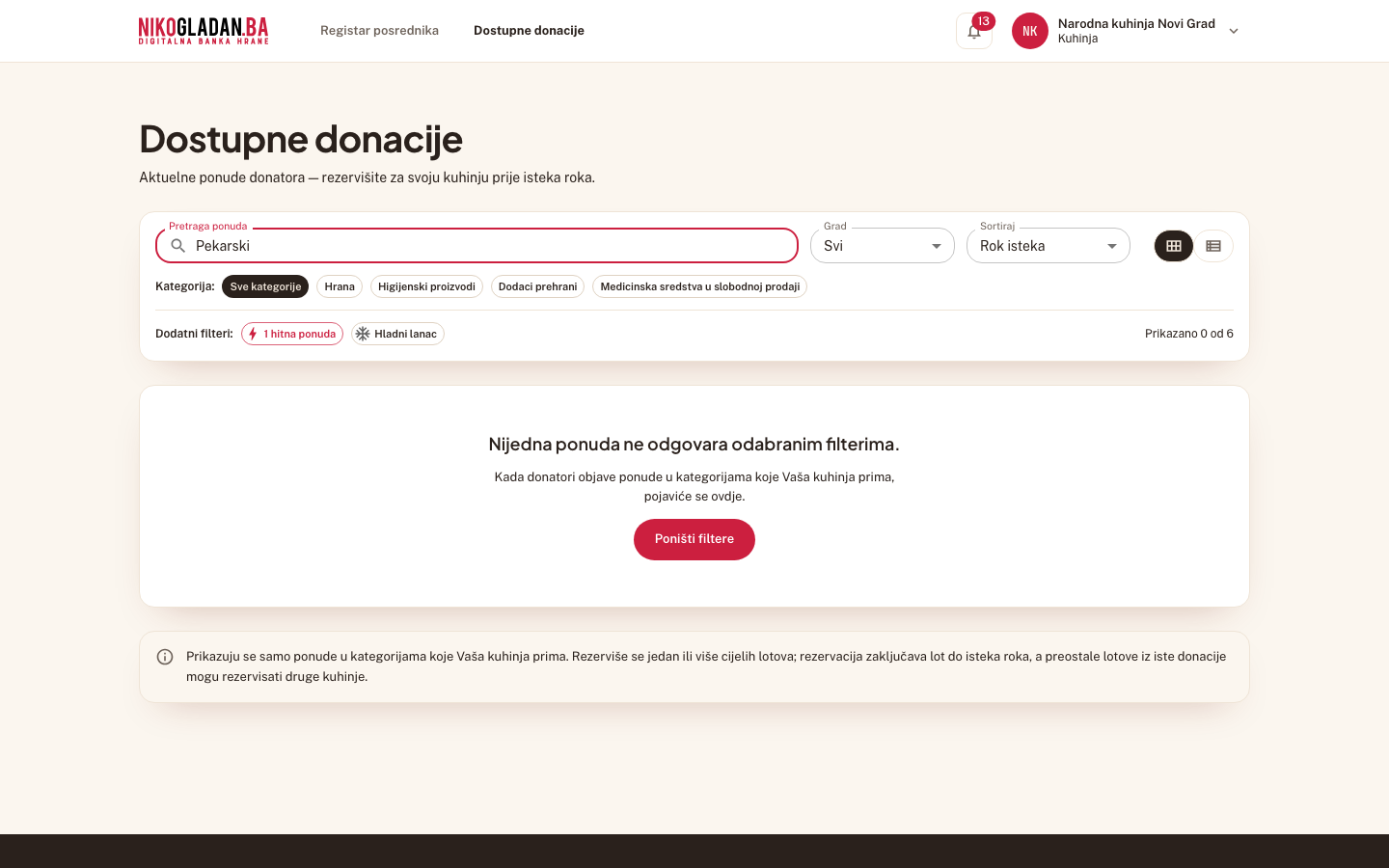 Korak 67: Kuhinja 2 ne vidi ponudu: „Nijedna ponuda ne odgovara odabranim filterima."