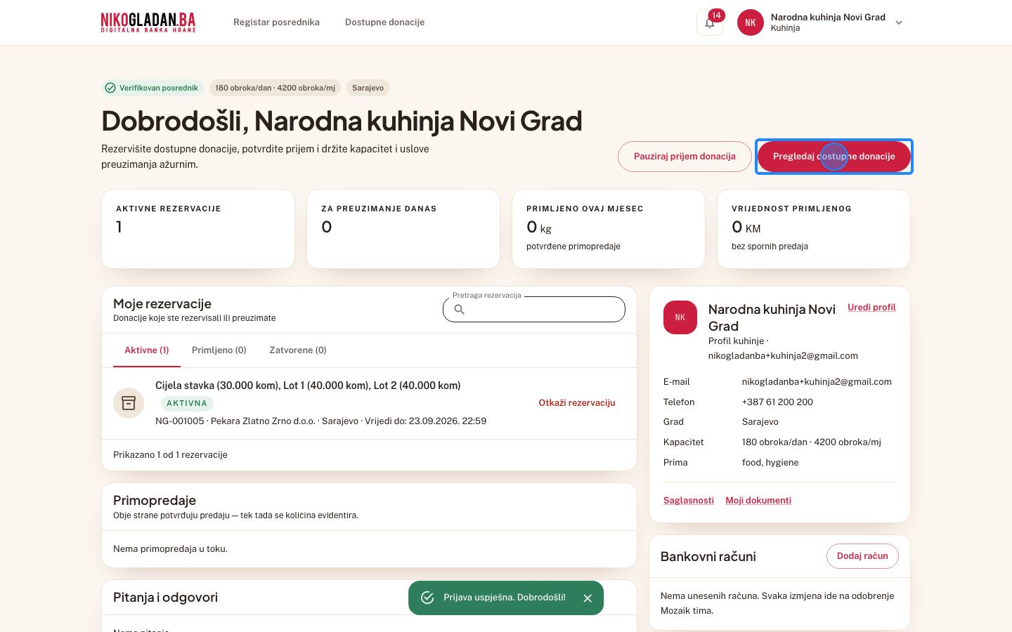 Korak 84: Narodna kuhinja Novi Grad: kliknite „Pregledaj dostupne donacije".