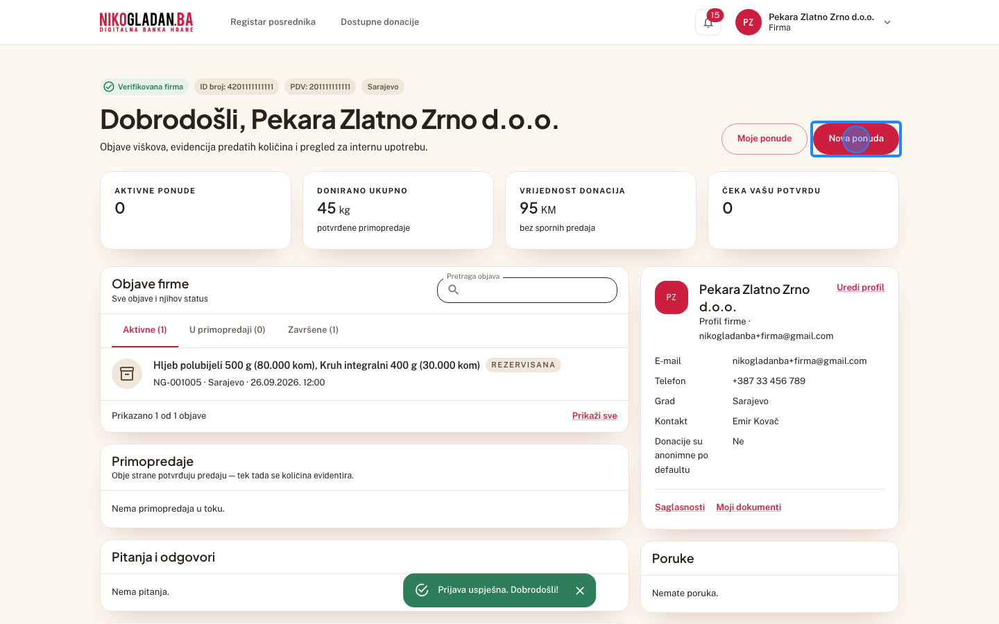 Korak 6: Na kontrolnoj tabli kliknite „Nova ponuda".