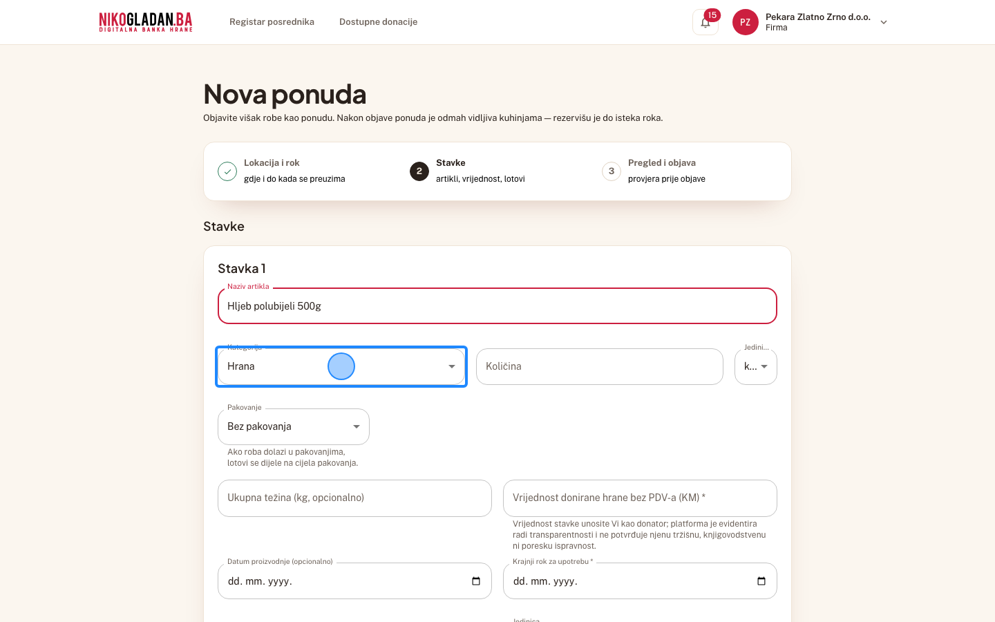 Korak 19: Otvorite „Kategorija" i odaberite „Hrana".
