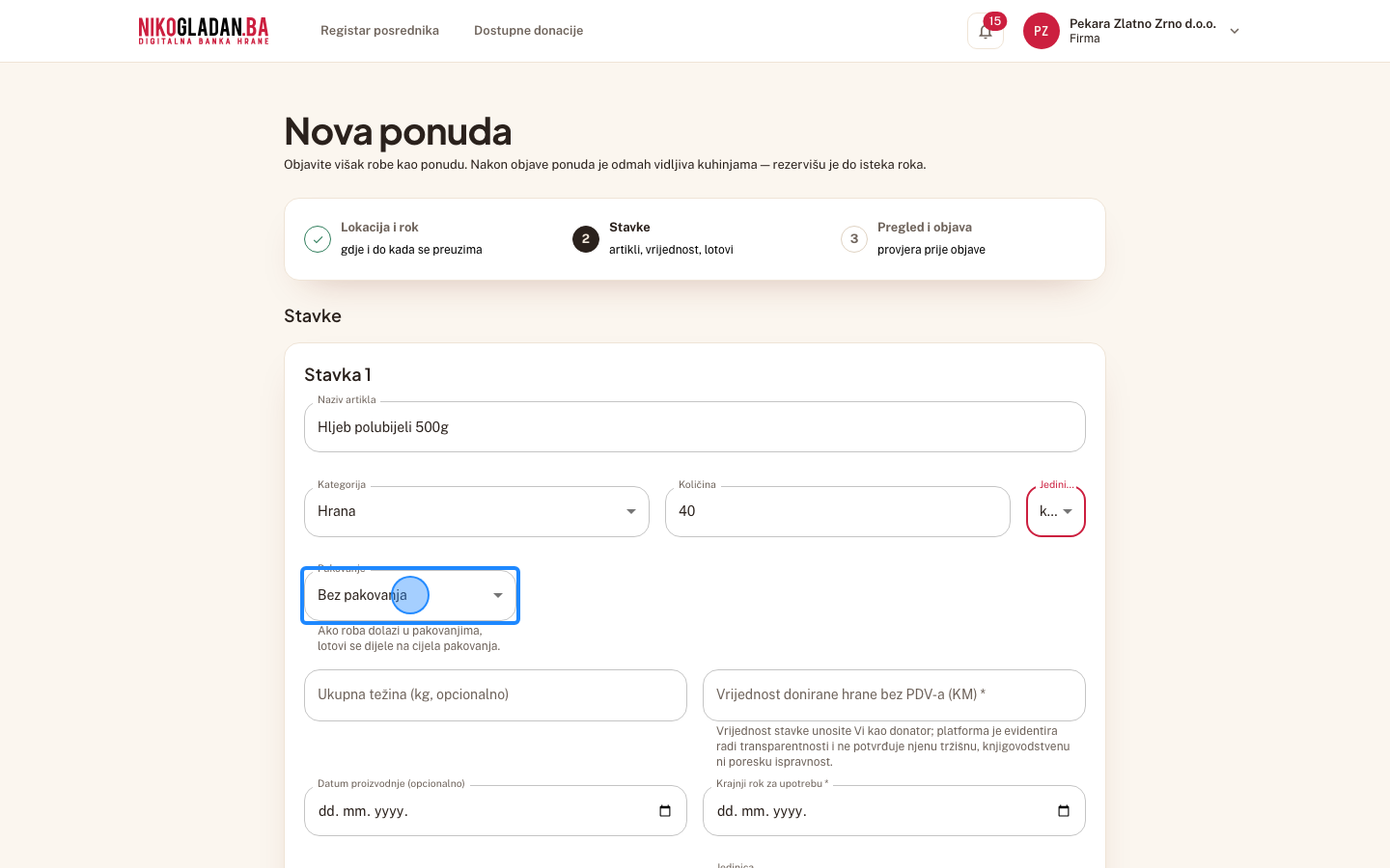 Korak 22: Otvorite „Pakovanje" i odaberite „Karton".