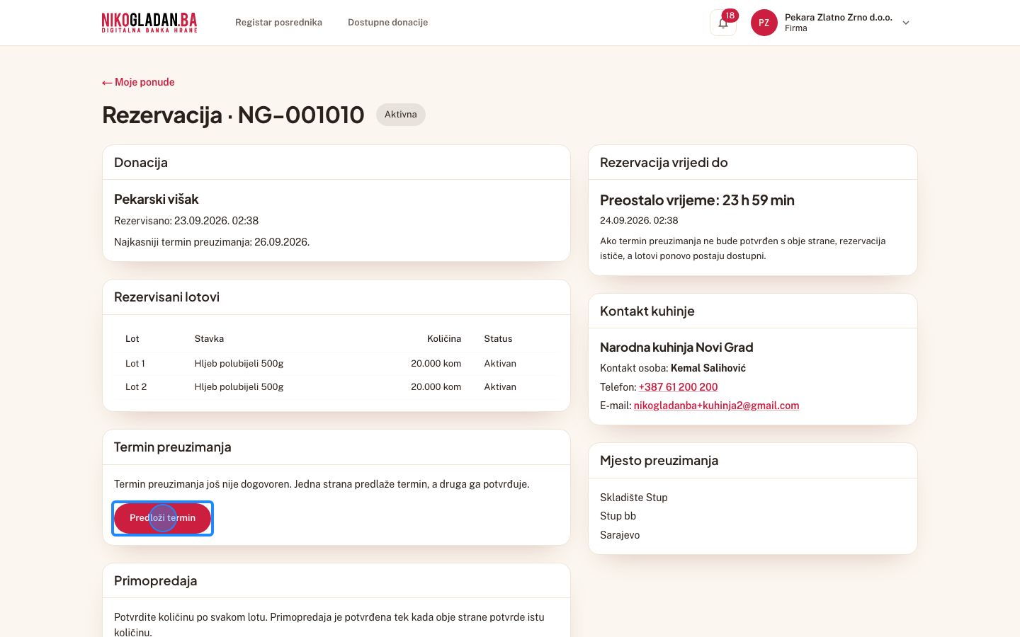 Korak 36: Na rezervaciji Kuhinje 2 kliknite „Predloži termin".