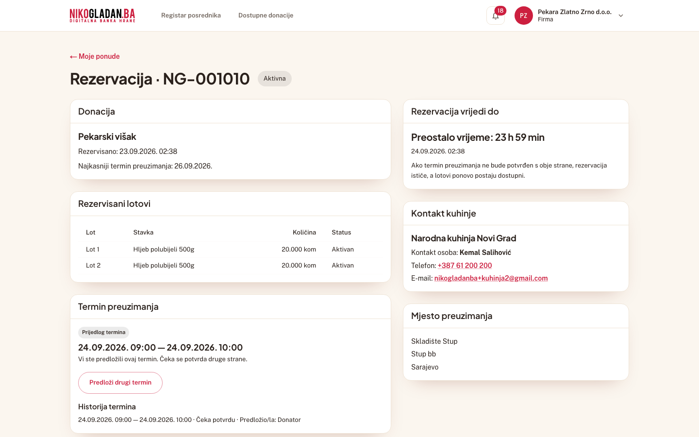 Korak 40: Sekcija „Termin preuzimanja": „Prijedlog termina" — „Vi ste predložili ovaj termin. Čeka se potvrda druge strane."