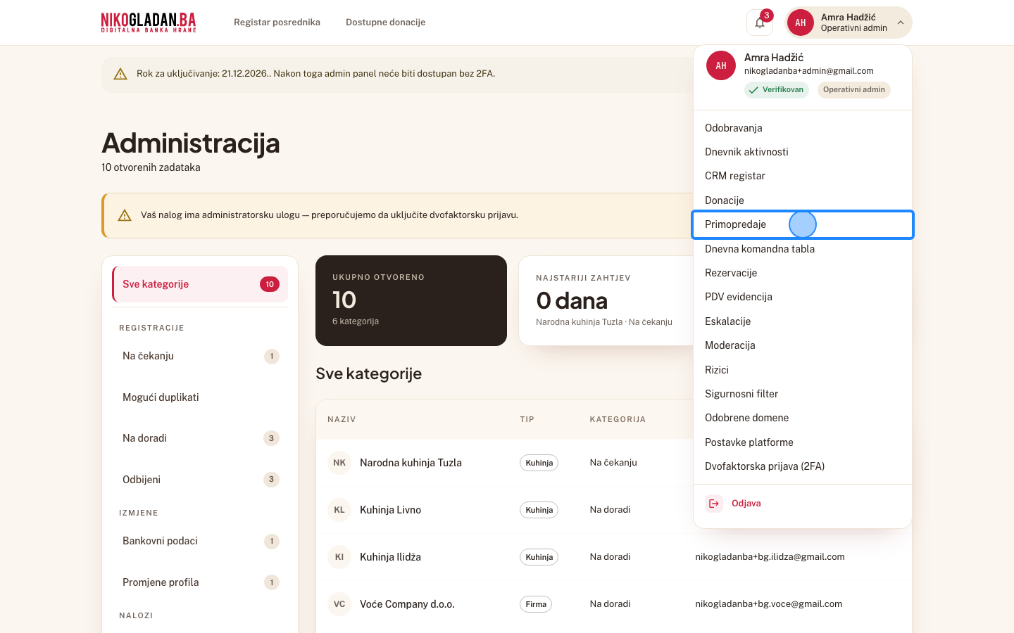 Korak 92: U meniju kliknite „Primopredaje".
